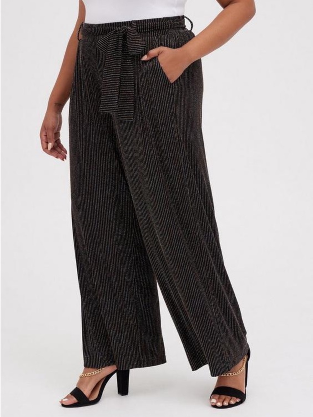 Torrid 6X 30 Black Lurex Self-Tie Wide Leg Pants Sparkly Metallic